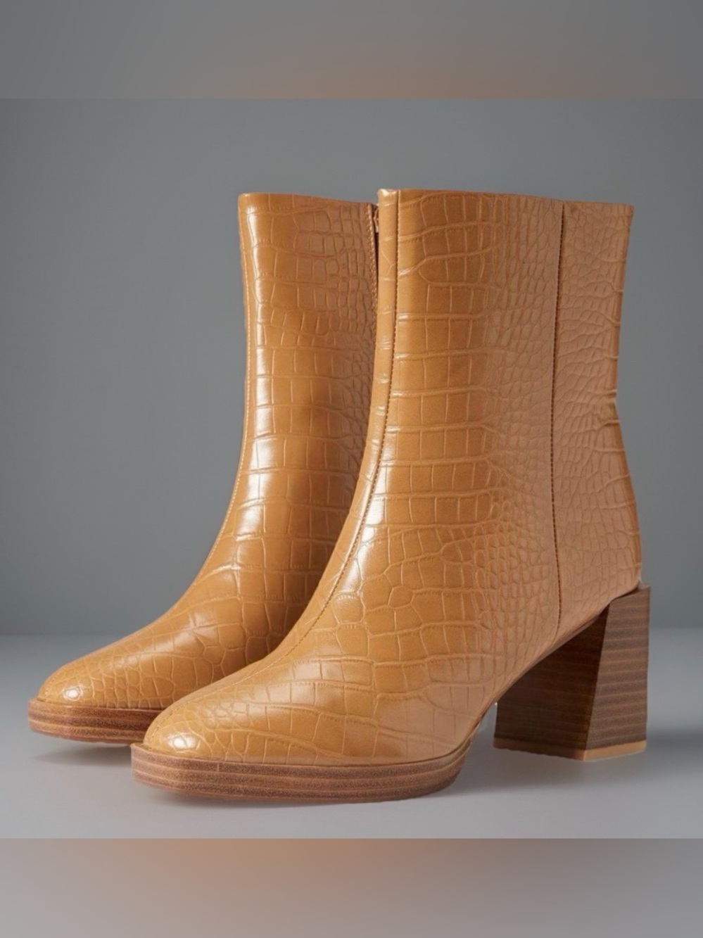 CHINESE LAUNDRY DANICA CROC EMBOSSED ANKLE BOOTS CAMEL. 8.5 new